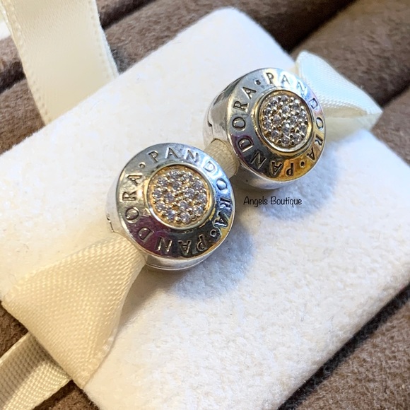 Pandora Two Tone Signature Earrings And Clips - Picture 5 of 8